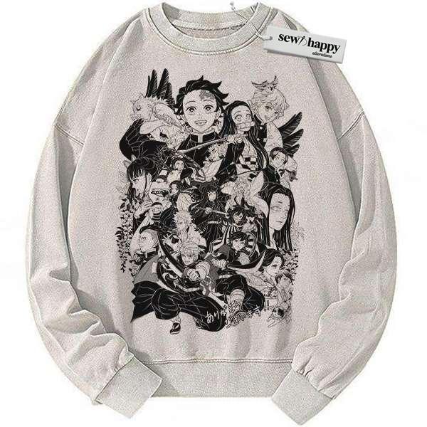 Wash Sweatshirt Demon Slayer Sweatshirt, Anime Sweatshirt, Vintage Sweater
