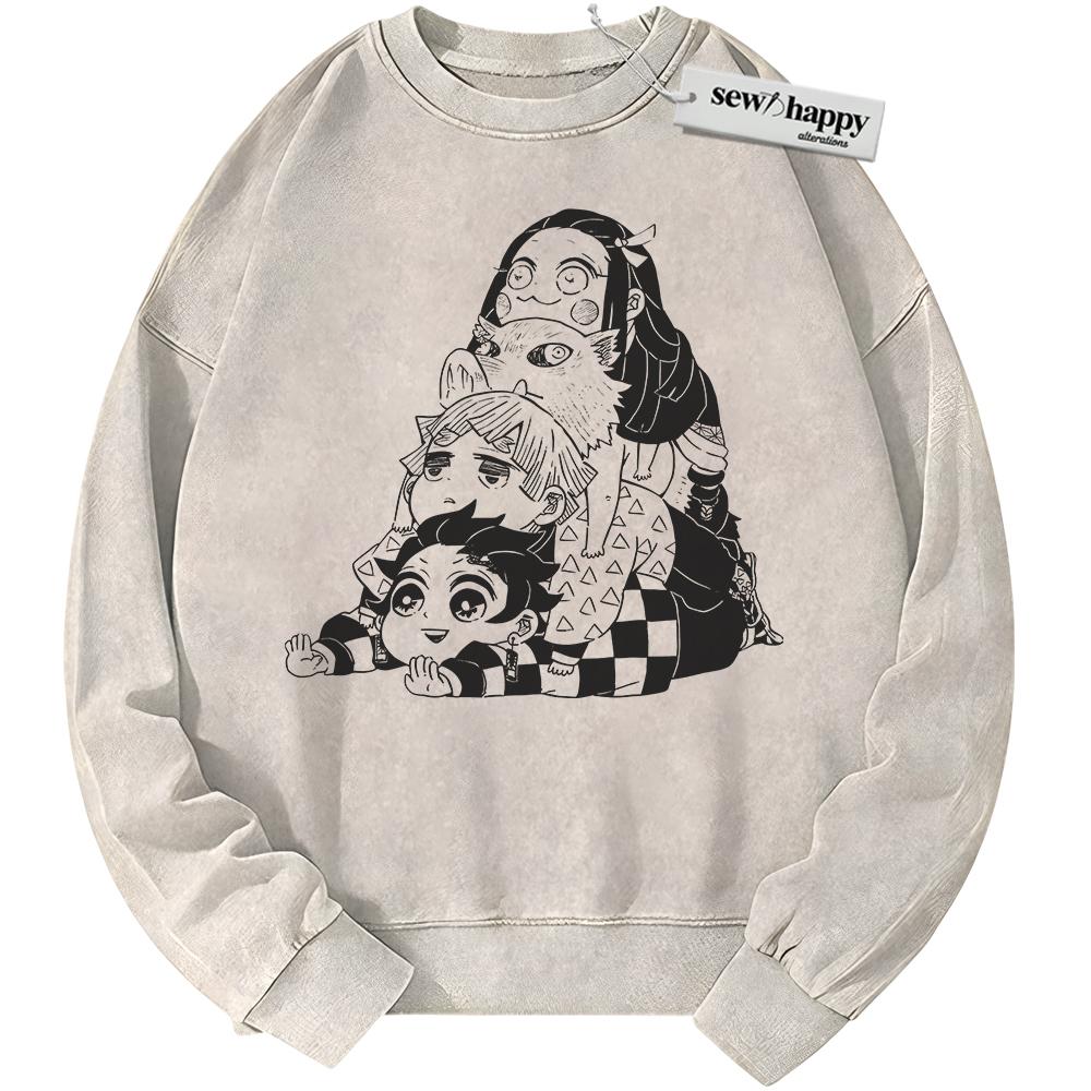 Wash Sweatshirt Demon Slayer Sweatshirt, Anime Sweatshirt, Vintage Sweater