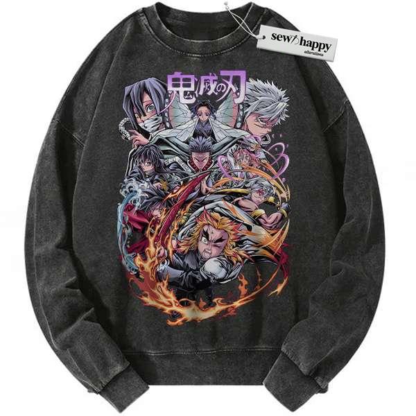 Wash Sweatshirt Demon Slayer Sweatshirt, Anime Sweatshirt, Vintage Sweatshirt
