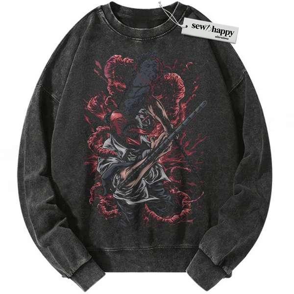 Wash Sweatshirt Denji - Chainsaw Devil Sweatshirt, Chainsaw Man Sweatshirt, Anime Sweatshirt, Vintage Sweatshirt