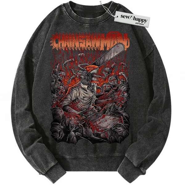 Wash Sweatshirt Denji Sweatshirt, Chainsaw Man Sweatshirt, Anime Sweatshirt, Vintage Sweater