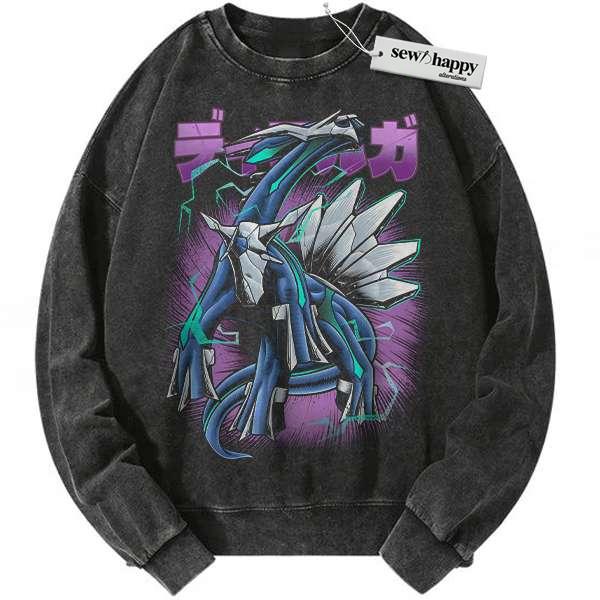 Wash Sweatshirt Dialga Sweatshirt, Pokemon Sweatshirt, Anime Sweatshirt, Vintage Sweater