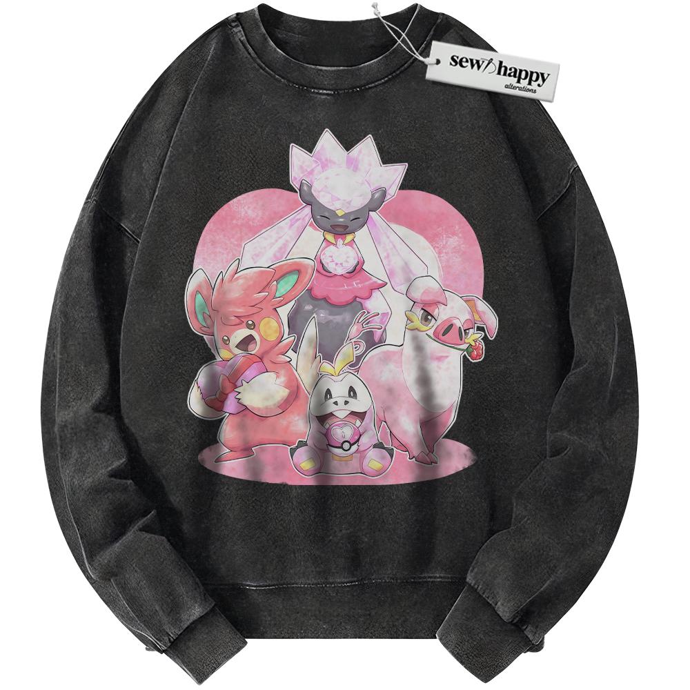 Wash Sweatshirt Diancie Sweatshirt, Skitty Sweatshirt, Fuecoco Sweatshirt, Lechonk Sweatshirt, Pokemon Sweatshirt, PKM Sweatshirt, Valentine's Day Sweatshirt, Anime Sweatshirt, Vintage Sweater