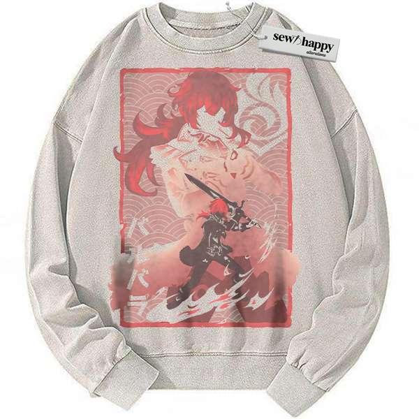 Wash Sweatshirt Diluc Sweatshirt, Genshin Impact Sweatshirt, Game Sweatshirt, Vintage Sweatshirt