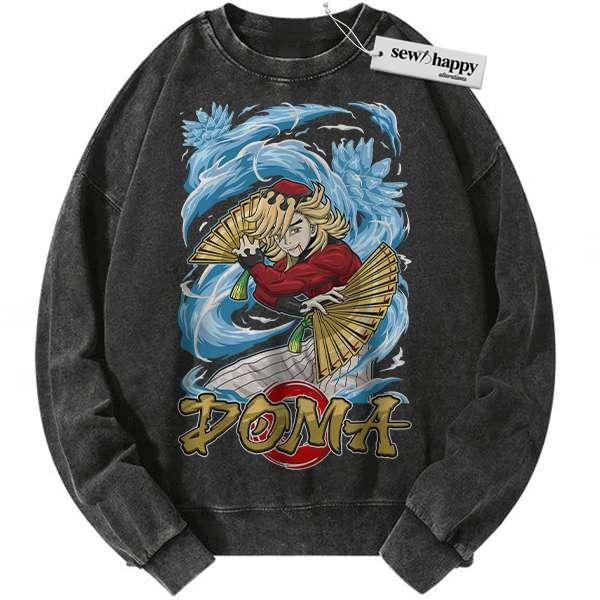 Wash Sweatshirt Doma sweatshirt, Demon Slayer sweatshirt, Anime sweatshirt, Vintage Sweater