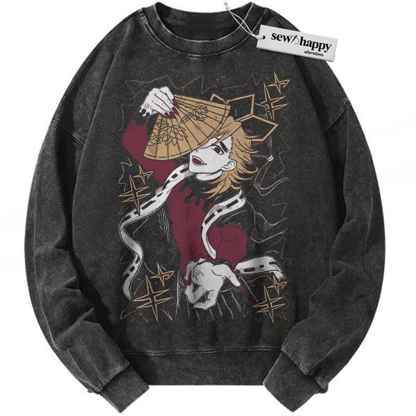 Wash Sweatshirt Doma Sweatshirt, Demon Slayer Sweatshirt, Anime Sweatshirt, Vintage Sweater