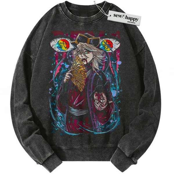 Wash Sweatshirt Doma Sweatshirt, Demon Slayer Sweatshirt, Anime Sweatshirt, Vintage Sweater