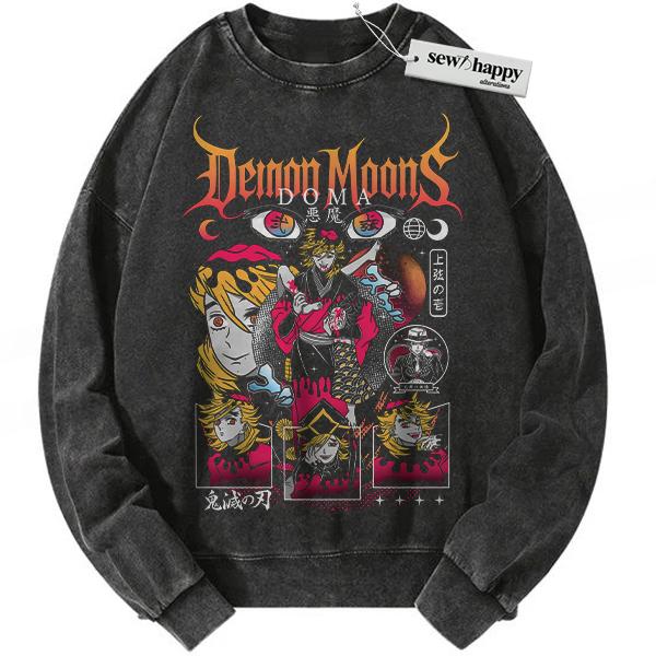 Wash Sweatshirt Doma Sweatshirt, Demon Slayer Sweatshirt, Kimetsu no Yaiba Sweatshirt, Anime Sweatshirt, Vintage Sweatshirt