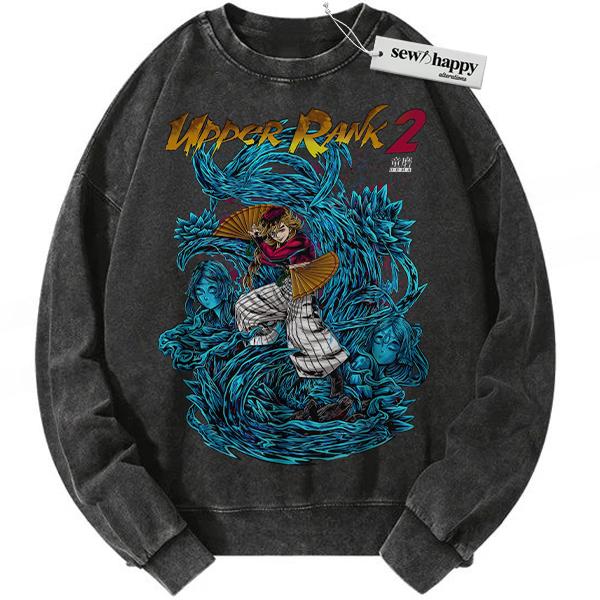 Wash Sweatshirt Doma Sweatshirt, Demon Slayer Sweatshirt, Kimetsu no Yaiba Sweatshirt, Anime Sweatshirt, Vintage Sweatshirt