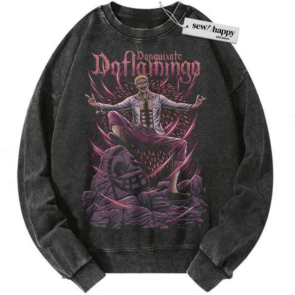 Wash Sweatshirt Donquixote Doflamingo Sweatshirt, One Piece Sweatshirt, Anime Sweatshirt, Vintage Sweatshirt