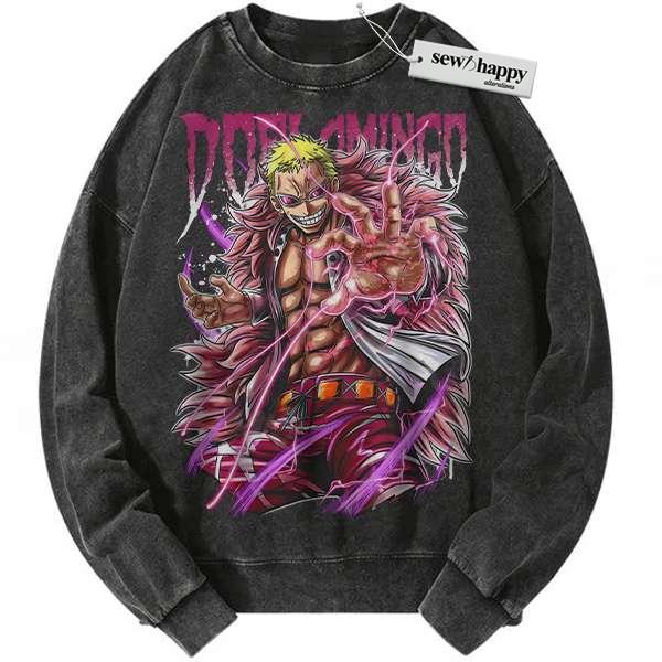 Wash Sweatshirt Donquixote Doflamingo Sweatshirt, One Piece Sweatshirt, Anime Sweatshirt, Vintage Sweatshirt