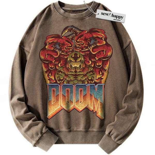 Wash Sweatshirt DOOM Eternal Sweatshirt, Game Sweatshirt, Vintage Sweater