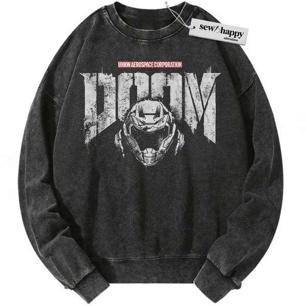 Wash Sweatshirt Doomguy Sweatshirt, DOOM Eternal Sweatshirt, Game Sweatshirt, Vintage Sweater