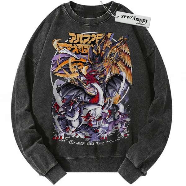 Wash Sweatshirt Dorumon Evolution Sweatshirt, Digimon Sweatshirt, Anime Sweatshirt, Vintage Sweater