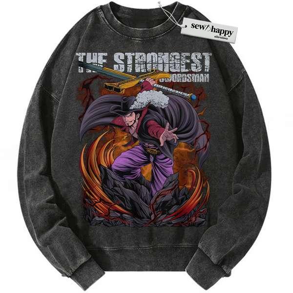 Wash Sweatshirt Dracule Mihawk Sweatshirt, One Piece Sweatshirt, Anime Sweatshirt, Vintage Sweatshirt