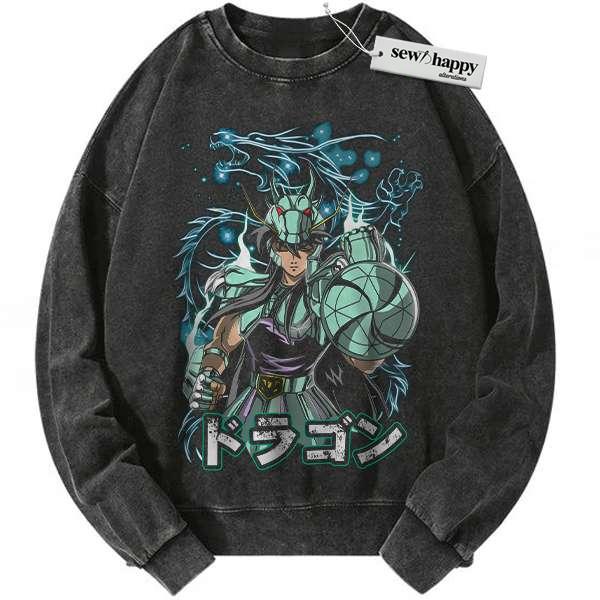 Wash Sweatshirt Dragon Shiryu Sweatshirt, Saint Seiya Sweatshirt, Anime Sweatshirt, Vintage Sweater