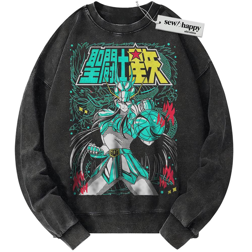 Wash Sweatshirt Dragon Shiryu Sweatshirt, Saint Seiya Sweatshirt, Anime Sweatshirt, Vintage Sweater