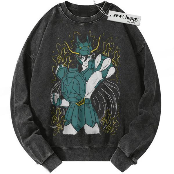 Wash Sweatshirt Dragon Shiryu Sweatshirt, Saint Seiya Sweatshirt, Anime Sweatshirt, Vintage Sweatshirt