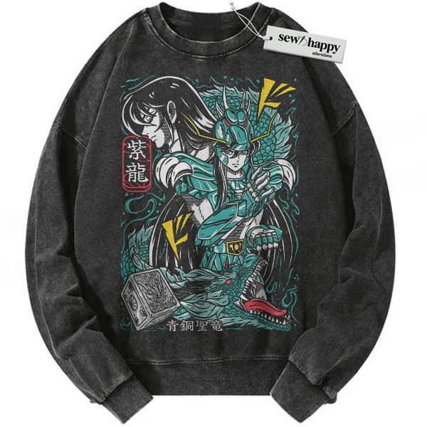 Wash Sweatshirt Dragon Shiryu Sweatshirt, Saint Seiya Sweatshirt, Anime Sweatshirt, Vintage Sweatshirt