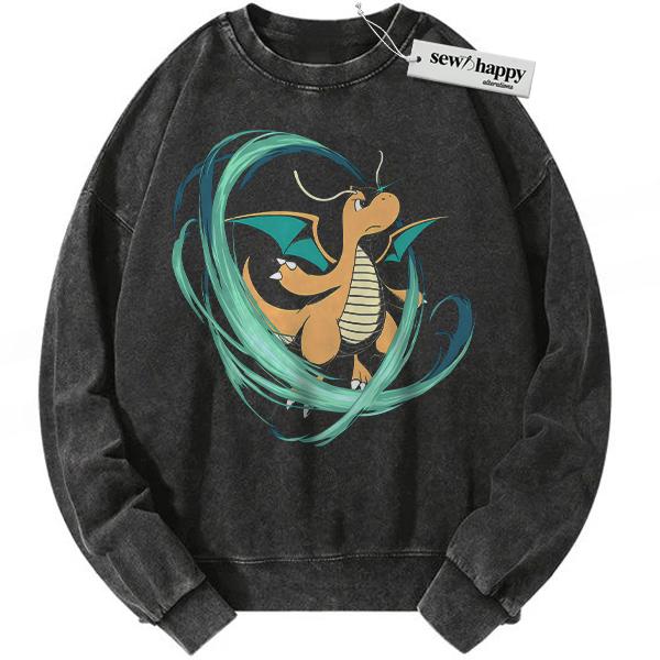 Wash Sweatshirt Dragonite Sweatshirt, Pokemon Sweatshirt, PKM Sweatshirt, Anime Sweatshirt, Vintage Sweatshirt