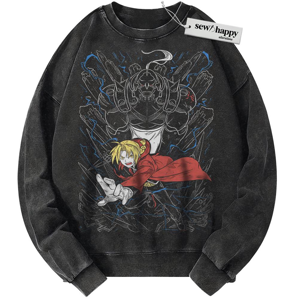 Wash Sweatshirt Edward vs Alphonse Elric Sweatshirt, Fullmetal Alchemist Sweatshirt, Anime Sweatshirt, Vintage Sweater
