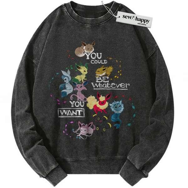 Wash Sweatshirt Eevee Sweatshirt, Pokemon Sweatshirt, Anime Sweatshirt, Vintage Sweater