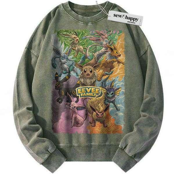Wash Sweatshirt Eevee Sweatshirt, Pokemon Sweatshirt, Anime Sweatshirt, Vintage Sweater