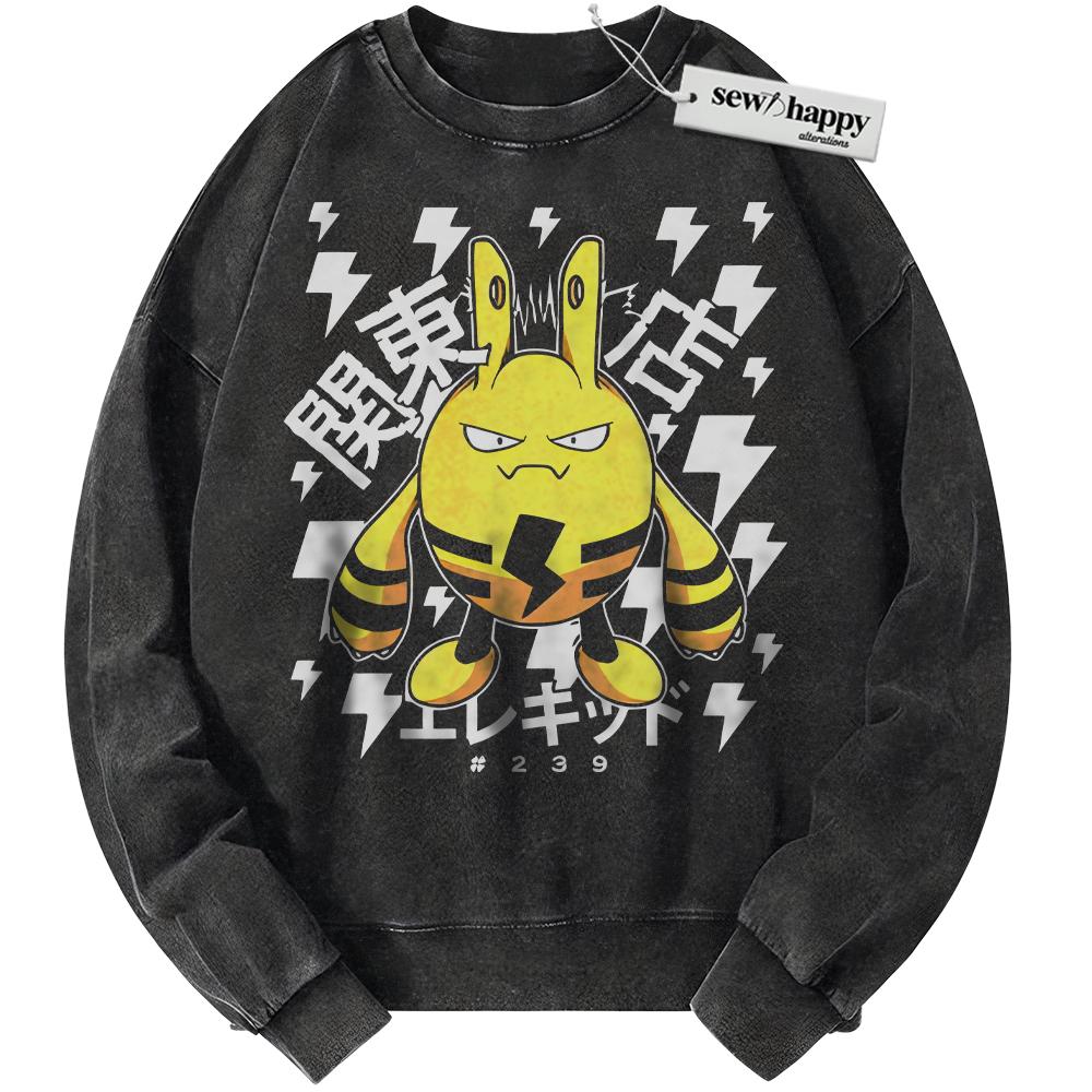 Wash Sweatshirt Elekid Sweatshirt, Pokemon Sweatshirt, PKM Sweatshirt, Anime Sweatshirt, Vintage Sweater