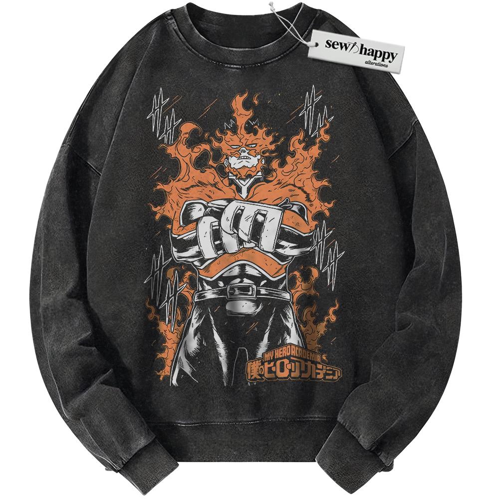 Wash Sweatshirt Enji Todoroki Sweatshirt, Endeavor Sweatshirt, MHA Sweatshirt, Anime Sweatshirt, Vintage Sweater