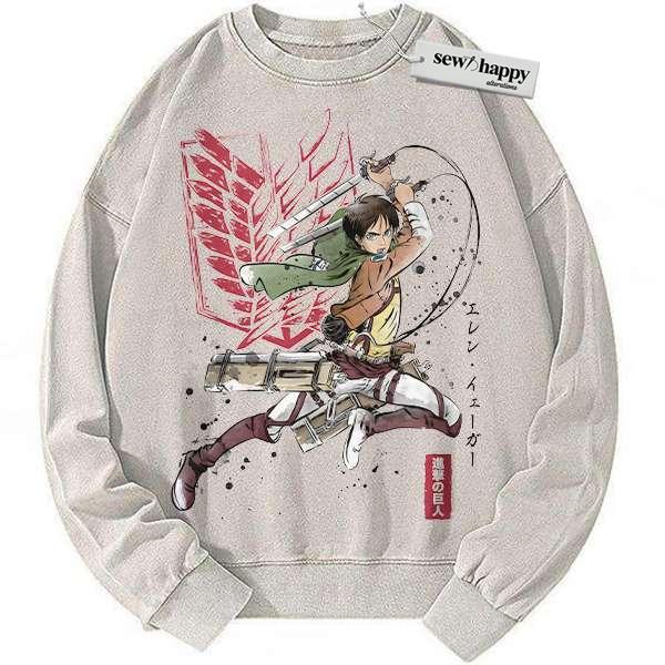Wash Sweatshirt Eren Yeager Sweatshirt, Attack on Titan Sweatshirt, AOT Sweatshirt, Anime Sweatshirt, Vintage Sweater Wash Sweatshirt Eren Yeager Sweatshirt, Attack on Titan Sweatshirt, AOT Sweatshirt, Anime Sweatshirt, Vintage Sweater - Image 1