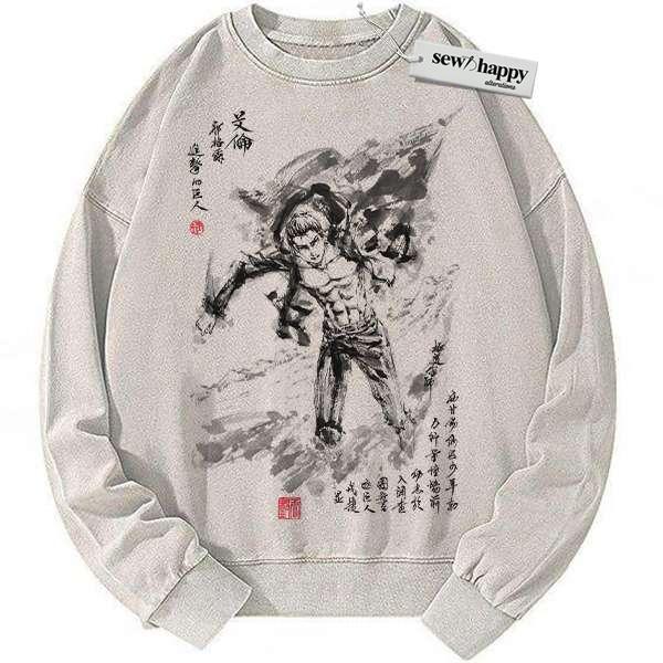 Wash Sweatshirt Eren Yeager Sweatshirt, Attack On Titan Sweatshirt, AOT Sweatshirt, Anime Sweatshirt, Vintage Sweater