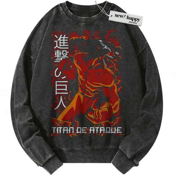 Wash Sweatshirt Eren Yeager Sweatshirt, Attack On Titan Sweatshirt, AOT Sweatshirt, Anime Sweatshirt, Vintage Sweater