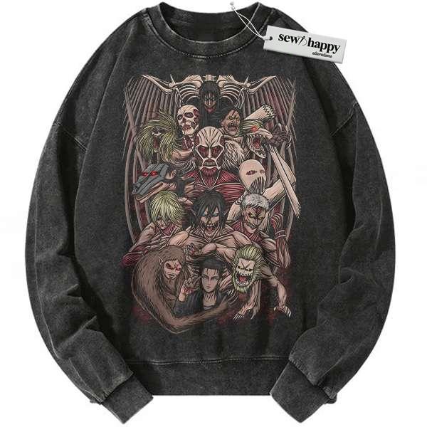 Wash Sweatshirt Eren Yeager Sweatshirt, Attack On Titan Sweatshirt, AOT Sweatshirt, Anime Sweatshirt, Vintage Sweatshirt