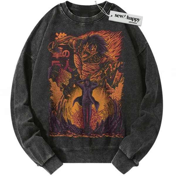 Wash Sweatshirt Eren Yeager Sweatshirt, Attack On Titan Sweatshirt, AOT Sweatshirt, Anime Sweatshirt, Vintage Sweatshirt Wash Sweatshirt Eren Yeager Sweatshirt, Attack On Titan Sweatshirt, AOT Sweatshirt, Anime Sweatshirt, Vintage Sweatshirt - Image 1