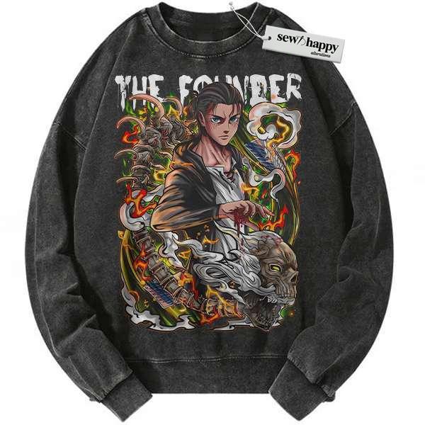 Wash Sweatshirt Eren Yeager Sweatshirt, Attack On Titan Sweatshirt, AOT Sweatshirt, Anime Sweatshirt, Vintage Sweatshirt