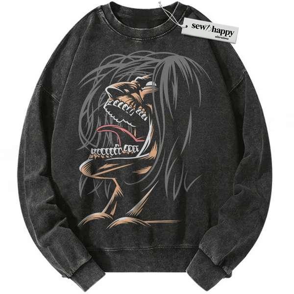 Wash Sweatshirt Eren Yeager Sweatshirt, Attack On Titan Sweatshirt, AOT Sweatshirt, Anime Sweatshirt, Vintage Sweatshirt