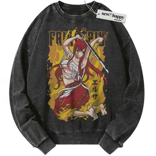 Wash Sweatshirt Erza Scarlet Sweatshirt, Fairy Tail Sweatshirt, Anime Sweatshirt, Vintage Sweatshirt