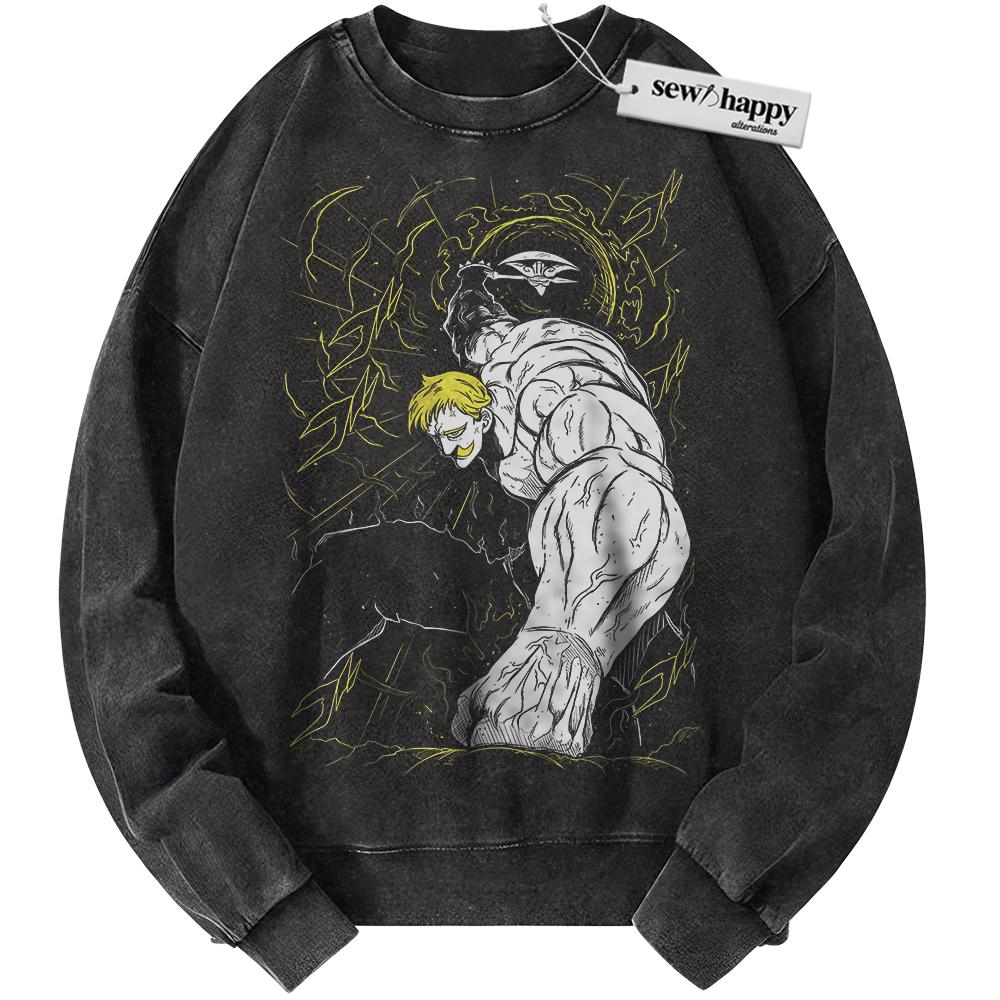 Wash Sweatshirt Escanor Sweatshirt, Seven Deadly Sins Sweatshirt, Anime Sweatshirt, Vintage Sweater Wash Sweatshirt Escanor Sweatshirt, Seven Deadly Sins Sweatshirt, Anime Sweatshirt, Vintage Sweater - Image 1