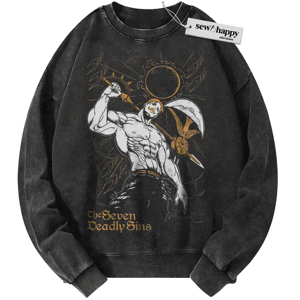 Wash Sweatshirt Escanor Sweatshirt, Seven Deadly Sins Sweatshirt, Anime Sweatshirt, Vintage Sweater Wash Sweatshirt Escanor Sweatshirt, Seven Deadly Sins Sweatshirt, Anime Sweatshirt, Vintage Sweater - Image 1
