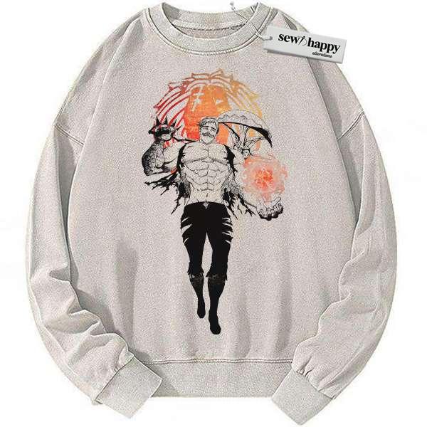 Wash Sweatshirt Escanor Sweatshirt, Seven Deadly Sins Sweatshirt, Anime Sweatshirt, Vintage Sweater Wash Sweatshirt Escanor Sweatshirt, Seven Deadly Sins Sweatshirt, Anime Sweatshirt, Vintage Sweater - Image 1