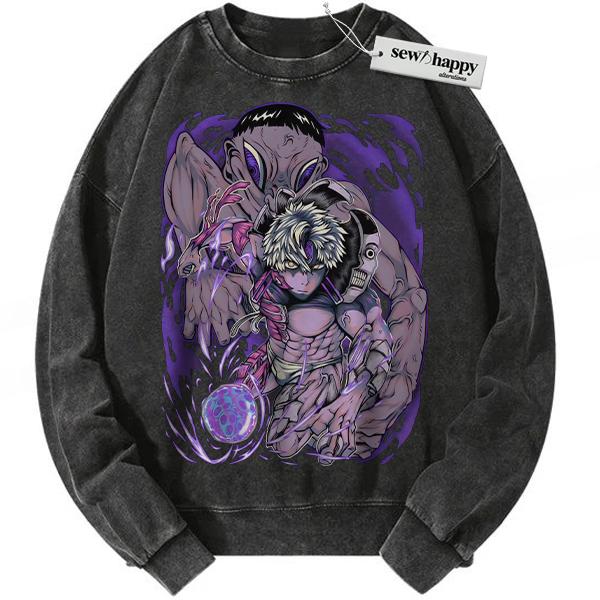 Wash Sweatshirt Evil Eye Sweatshirt, Dandadan Sweatshirt, Anime Sweatshirt, Vintage Sweatshirt