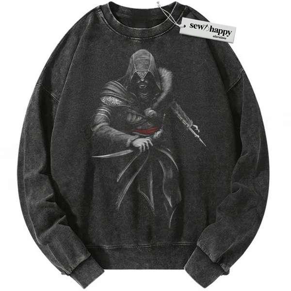 Wash Sweatshirt Ezio Sweatshirt, Assassin's Creed Sweatshirt, Game Sweatshirt, Vintage Sweater