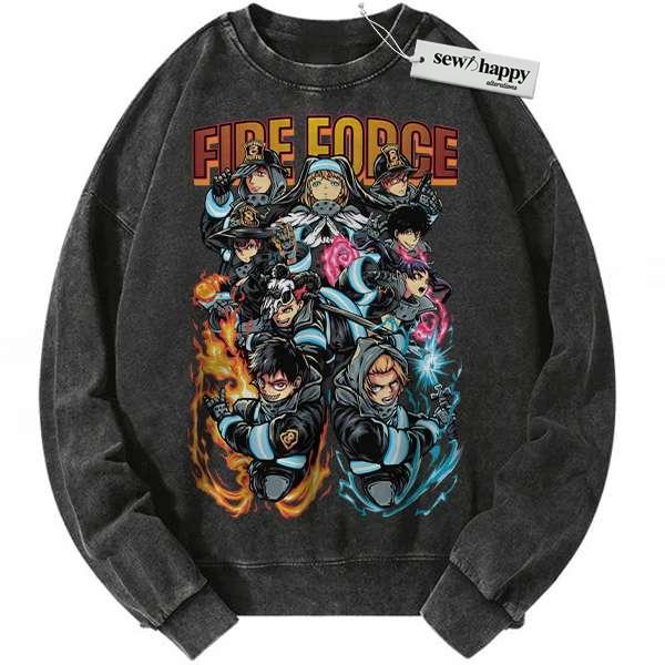Wash Sweatshirt Fire Force Sweatshirt, Anime Sweatshirt, Vintage Sweatshirt