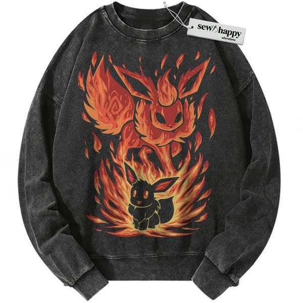 Wash Sweatshirt Flareon Sweatshirt, Eevee Sweatshirt, Pokemon Sweatshirt, Anime Sweatshirt, Vintage Sweater