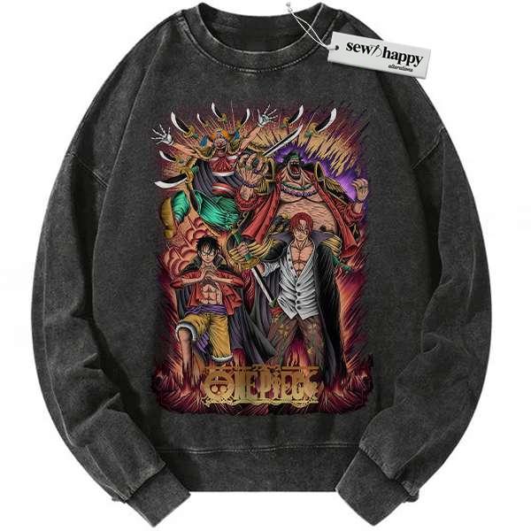 Wash Sweatshirt Four Emperors One Piece Sweatshirt, Anime Sweatshirt, Vintage Sweater