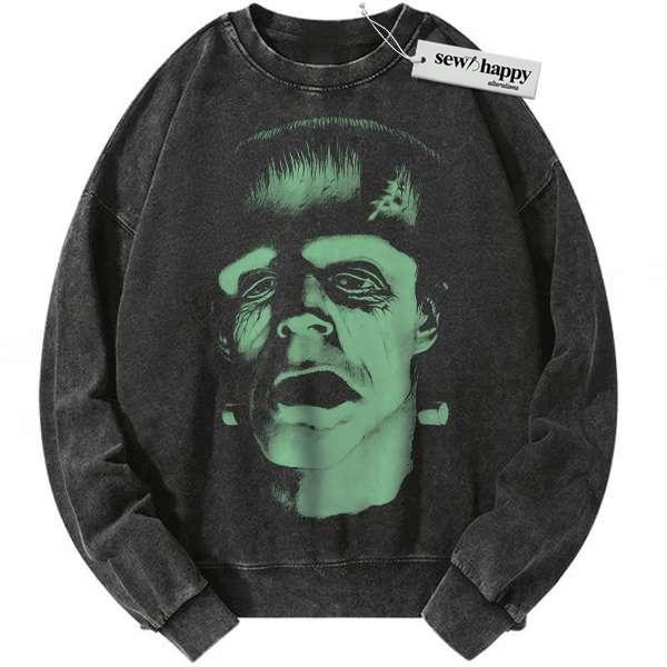 Wash Sweatshirt Frankenstein Sweatshirt, Halloween Sweatshirt, Horror Sweatshirt, Vintage Sweater