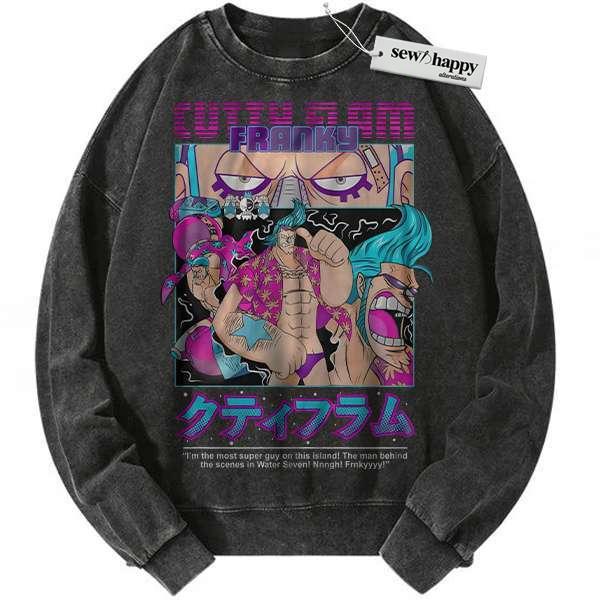 Wash Sweatshirt Franky Sweatshirt, One Piece Sweatshirt, Anime Sweatshirt, Vintage Sweater