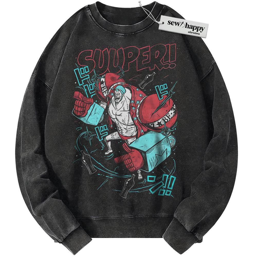 Wash Sweatshirt Franky Sweatshirt, One Piece Sweatshirt, Anime Sweatshirt, Vintage Sweater