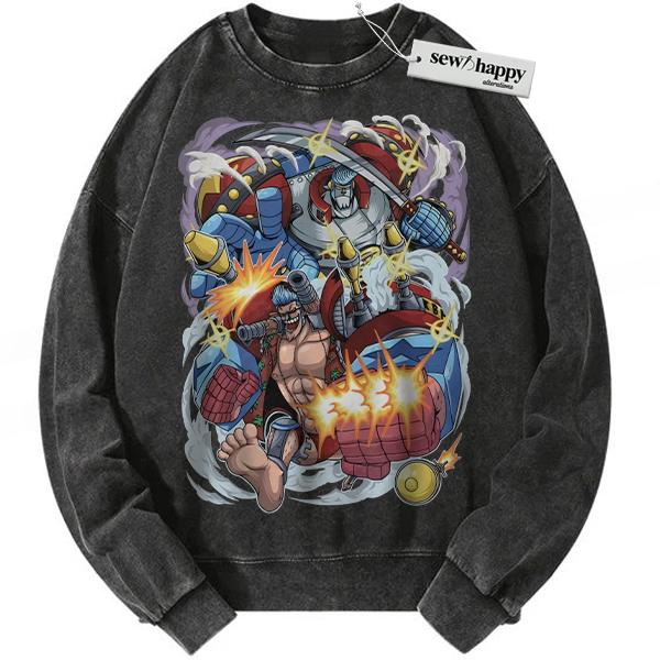 Wash Sweatshirt Franky Sweatshirt, One Piece Sweatshirt, Anime Sweatshirt, Vintage Sweatshirt