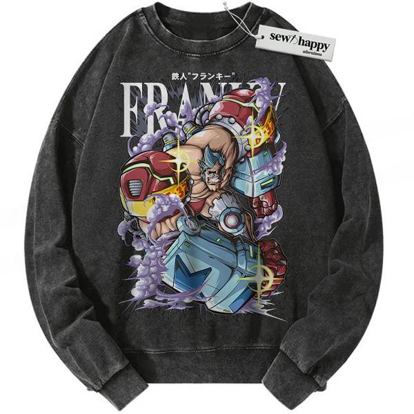 Wash Sweatshirt Franky Sweatshirt, One Piece Sweatshirt, Anime Sweatshirt, Vintage Sweatshirt